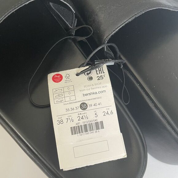 Bershka NWT Platform Slides Women's7.5 Sandals Round Toe Black Boho 90s Hippy - Picture 13 of 16